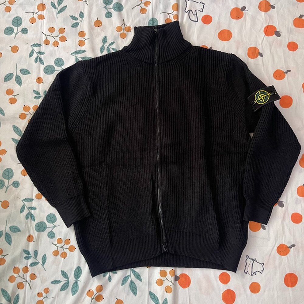 Stone Island Ribbed Cardigan in Black